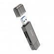 Переходник/Адаптер/Картридер HOCO HB39 2 в 1 USB (m) / Type-C (m) - TF/SD, серый металл