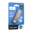 Переходник/Адаптер/Картридер HOCO HB39 2 в 1 USB (m) / Type-C (m) - TF/SD, серый металл