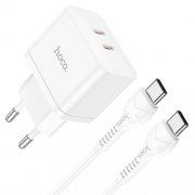 Hoco N29 Triumph PD35W dual port (2C) Charger set (Type-c to type-c)(EU) White		