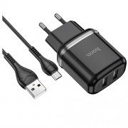 HOCO  N4 Aspiring dual port charger set(for Micro)(EU) black		