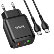 HOCO N5 Favor dual port PD20W+QC3.0 charger set(Type-C TO Type-C)(EU) black