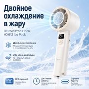 Портативный вентилятор Hoco HX612 Ice Pack ручной настольный с охлаждением и LED-дисплеем белый