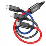 Кабель HOCO X76 3-in-1 Super charging (iP+Type-C+Micro) black/red/blue