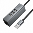 USB-концентратор Hoco HB1D 4 в 1, хаб 3xUSB 2.0, RJ45 Ethernet LAN серый