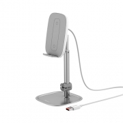 Держатель с беспроводной зарядкой Baseus literary youth desktop bracket (Telescopic + Wireless Charging) silver